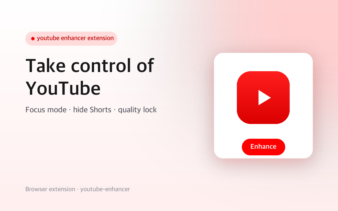 YouTube Enhancer - Focus, Speed & Quality Control screenshot 1